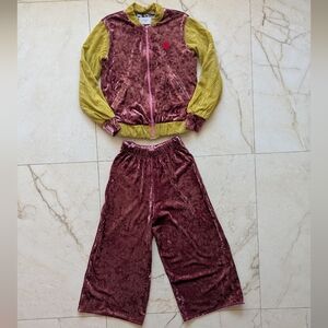 Paade Mode | Velvet Two-Piece Set in Wine and Olive